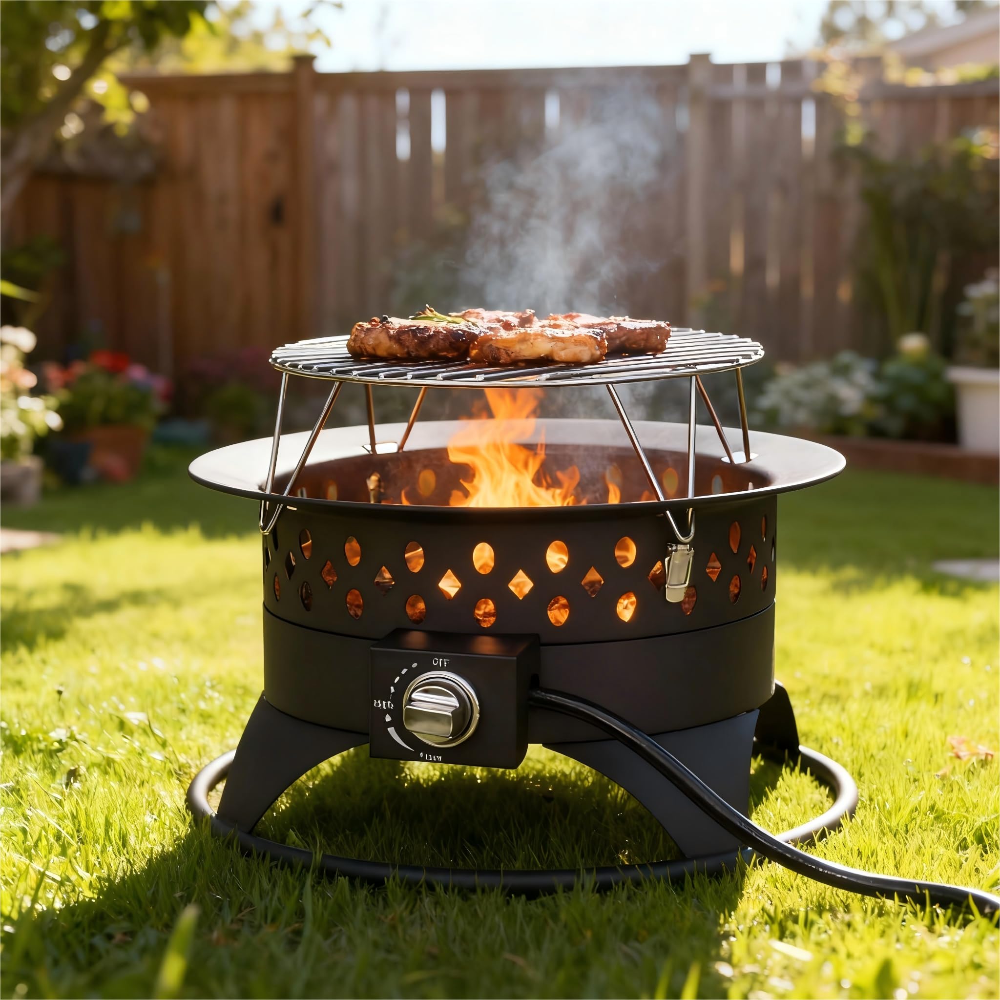 Amazon.com : Breezz 20” Outdoor Fire Pit with Grill, 60000 BTU